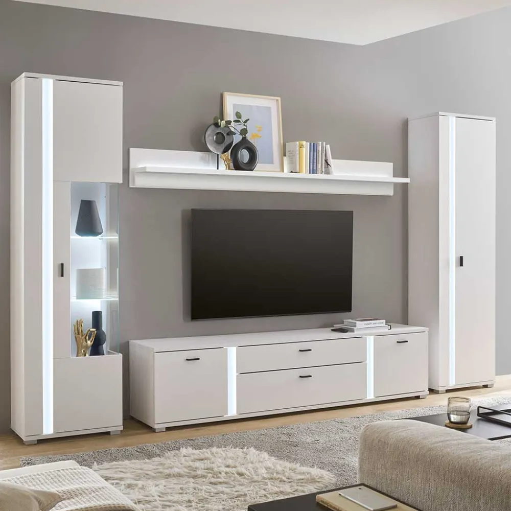 Wohnen Weiße TV Anbauwand Möbelset - Tirol (vierteilig)