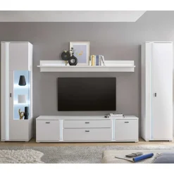 Wohnen Weiße TV Anbauwand Möbelset - Tirol (vierteilig)