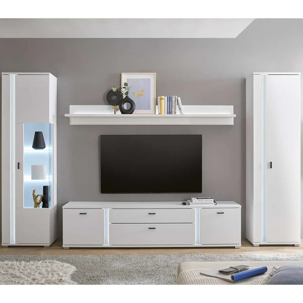 Wohnen Weiße TV Anbauwand Möbelset - Tirol (vierteilig)