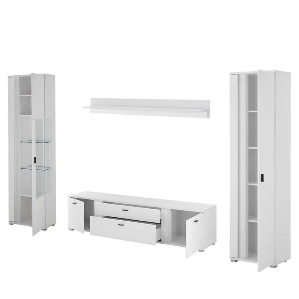 Wohnen Weiße TV Anbauwand Möbelset - Tirol (vierteilig)