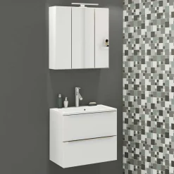 Wohnen Weiße Möbel|Glasmöbel*Weiße Waschkonsole & Spiegelschrank - Livendas (zweiteilig)