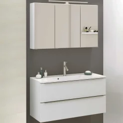 Wohnen Weiße Möbel|Glasmöbel*Weiße Waschkonsole & Spiegelschrank - Livendas (zweiteilig)