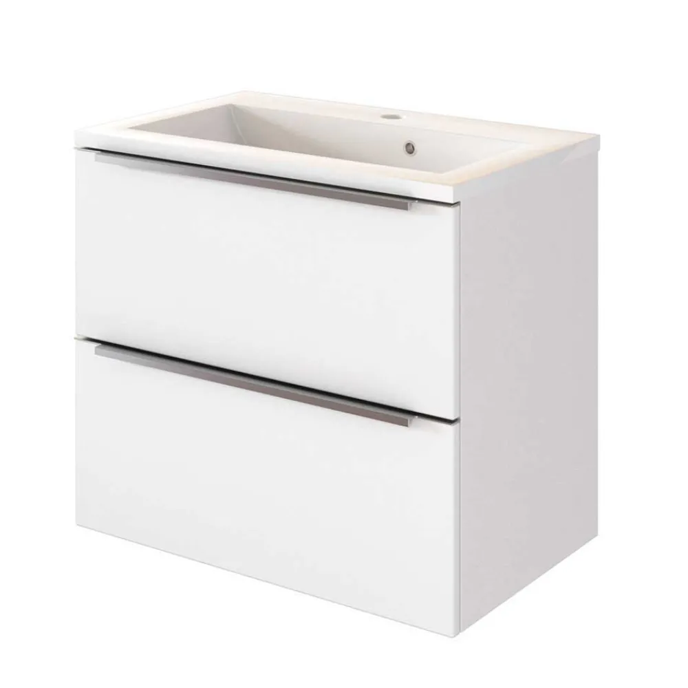 Wohnen Weiße Möbel|Glasmöbel*Weiße Waschkonsole & Spiegelschrank - Livendas (zweiteilig)