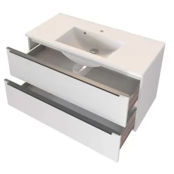 Wohnen Weiße Möbel|Glasmöbel*Weiße Waschkonsole & Spiegelschrank - Livendas (zweiteilig)