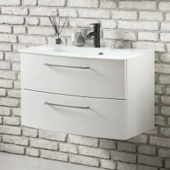 Wohnen Waschtisch|Waschbeckenunterschränke*Weiße Waschtischkonsole mit zwei Schubladen - Anjunica