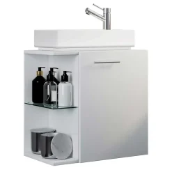 Wohnen Waschtisch|Waschbeckenunterschränke*Weiße Waschtischkonsole mit zwei Fächern & Tür - Ziovarica