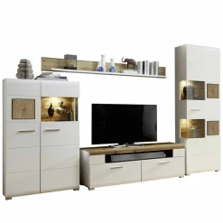 Wohnen Weiße Wohnwand Lisepio mit Eichen-Elementen (vierteilig)