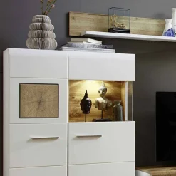 Wohnen Weiße Wohnwand Lisepio mit Eichen-Elementen (vierteilig)