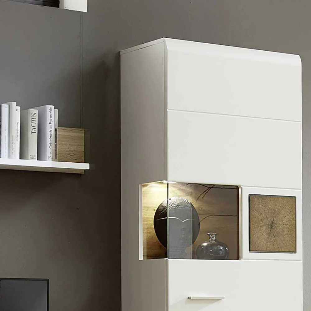 Wohnen Weiße Wohnwand Lisepio mit Eichen-Elementen (vierteilig)