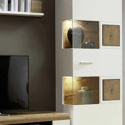 Wohnen Weiße Wohnwand Lisepio mit Eichen-Elementen (vierteilig)