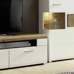 Wohnen Weiße Wohnwand Lisepio mit Eichen-Elementen (vierteilig)