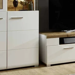 Wohnen Weiße Wohnwand Lisepio mit Eichen-Elementen (vierteilig)