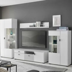 Wohnen Wohnwände|Wohnwand*Weiße Wohnzimmerschränke & Wandboard im Set - Dualkos (vierteilig)