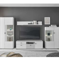 Wohnen Wohnwände|Wohnwand*Weiße Wohnzimmerschränke & Wandboard im Set - Dualkos (vierteilig)