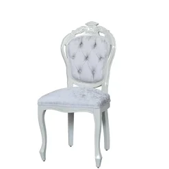 Wohnen Weißer Barock Polsterstuhl aus Samt & Massivholz - Kubina