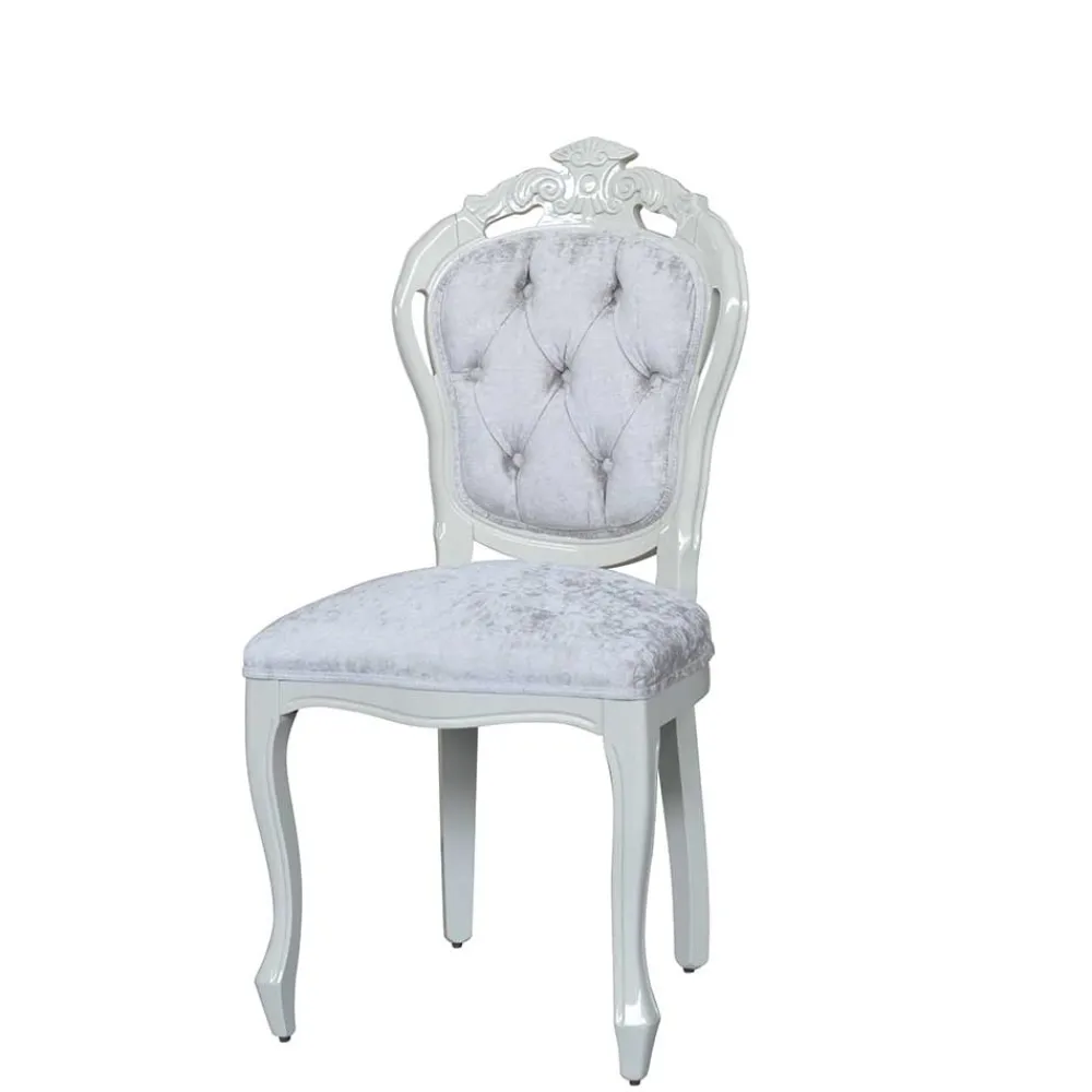 Wohnen Weißer Barock Polsterstuhl aus Samt & Massivholz - Kubina