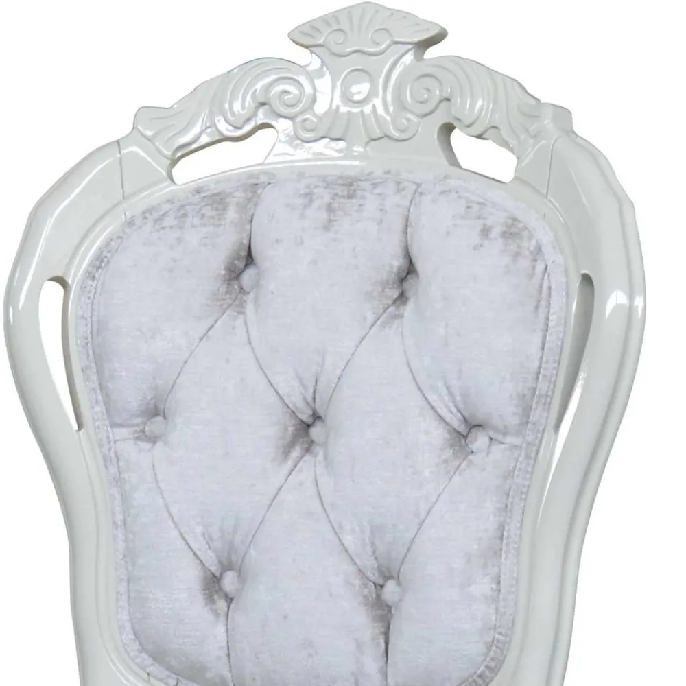 Wohnen Weißer Barock Polsterstuhl aus Samt & Massivholz - Kubina