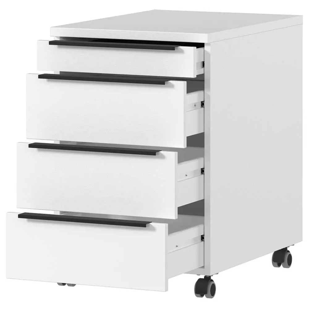 Wohnen Rollcontainer*Weißer Büro Rollcontainer mit Metallgriffen - Sparkle