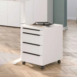 Wohnen Rollcontainer*Weißer Büro Rollcontainer mit Metallgriffen - Sparkle