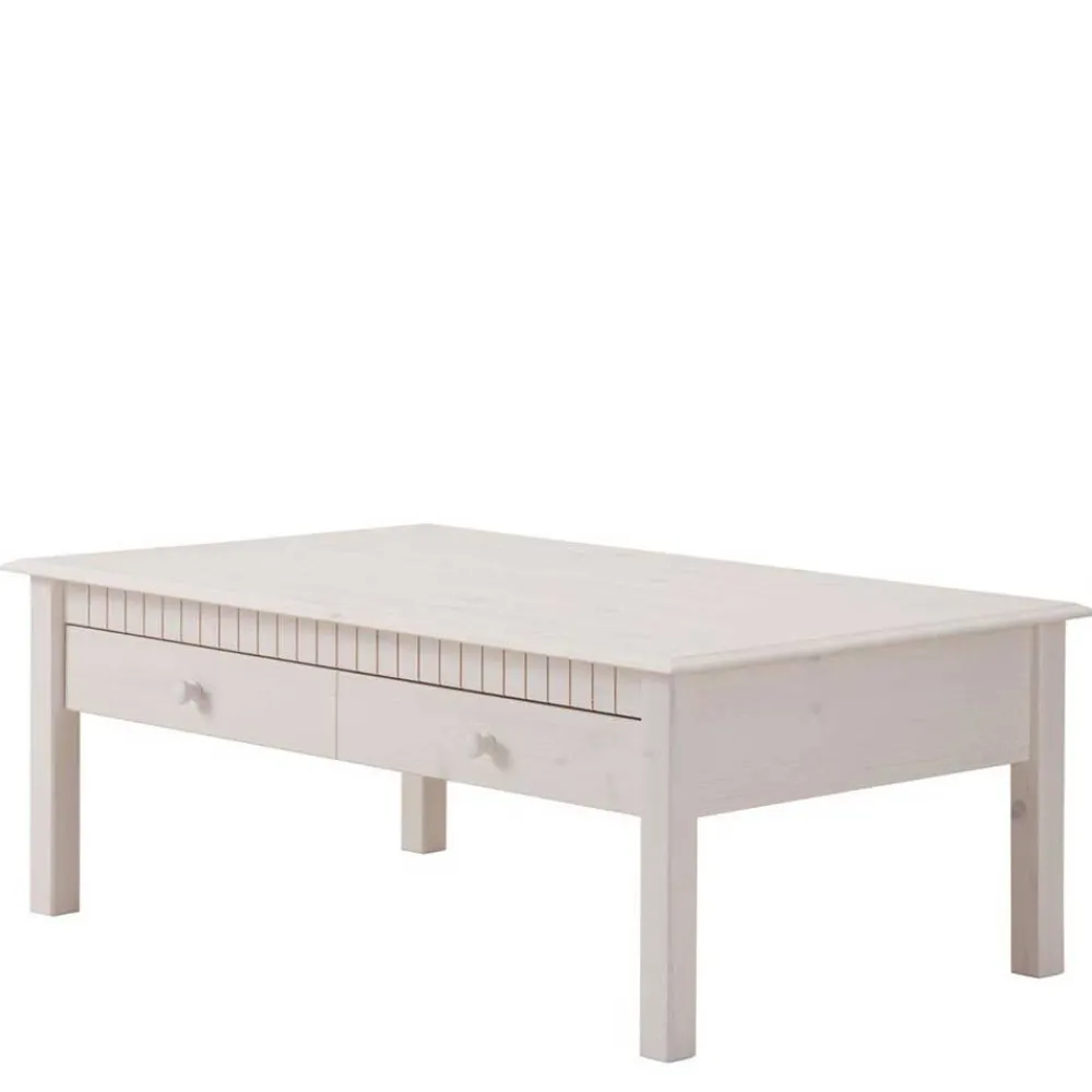 Wohnen Weiße Möbel|Naturholzmöbel*Weißer Couchtisch Landhaus mit Schublade - Loggia