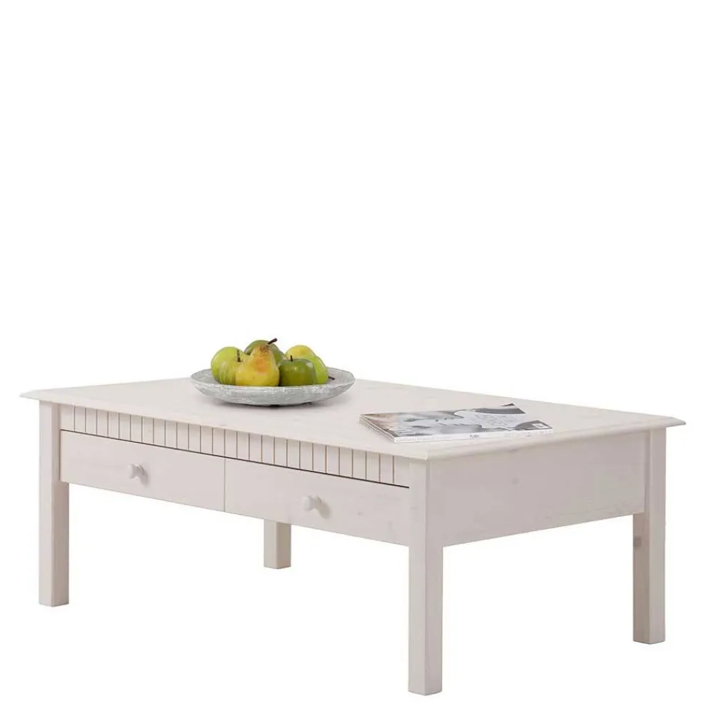 Wohnen Weiße Möbel|Naturholzmöbel*Weißer Couchtisch Landhaus mit Schublade - Loggia