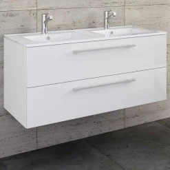 Wohnen Weißer Doppel-Waschtisch für die Wandmontage - Matsu