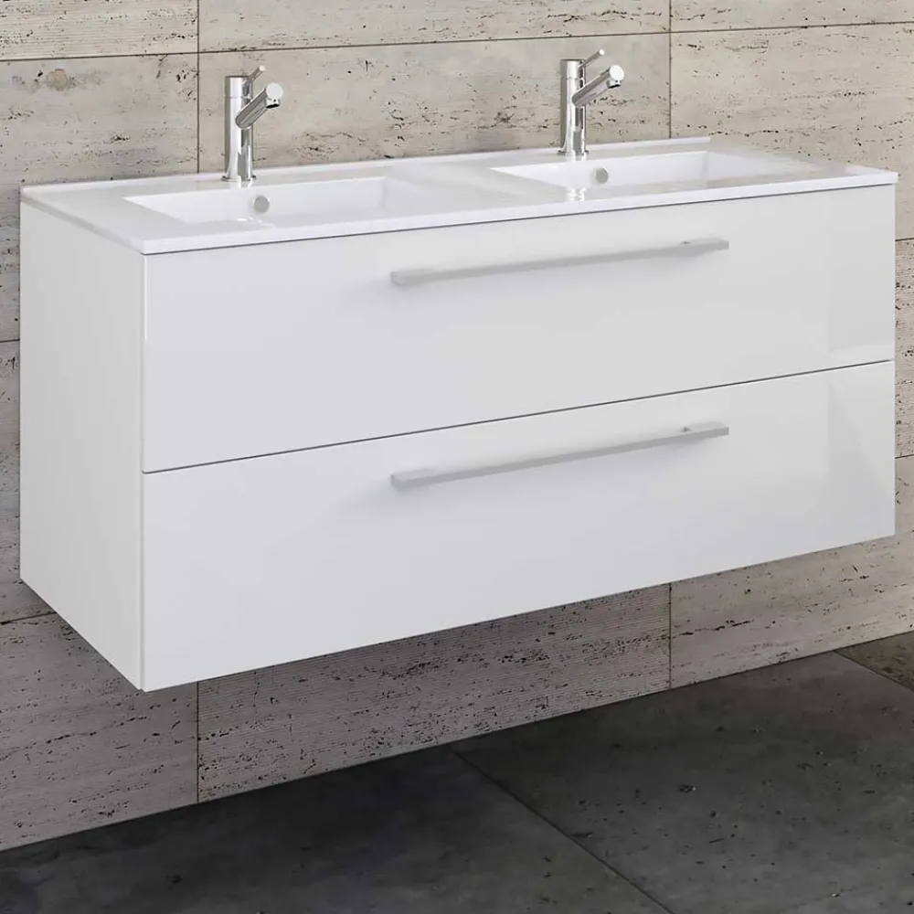 Wohnen Weißer Doppel-Waschtisch für die Wandmontage - Matsu