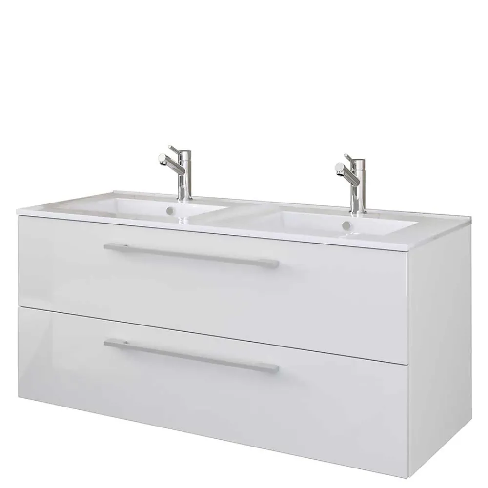 Wohnen Weißer Doppel-Waschtisch für die Wandmontage - Matsu