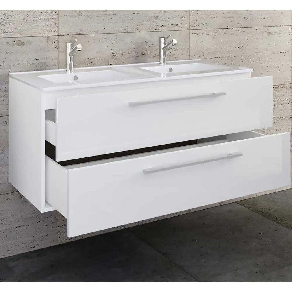 Wohnen Weißer Doppel-Waschtisch für die Wandmontage - Matsu