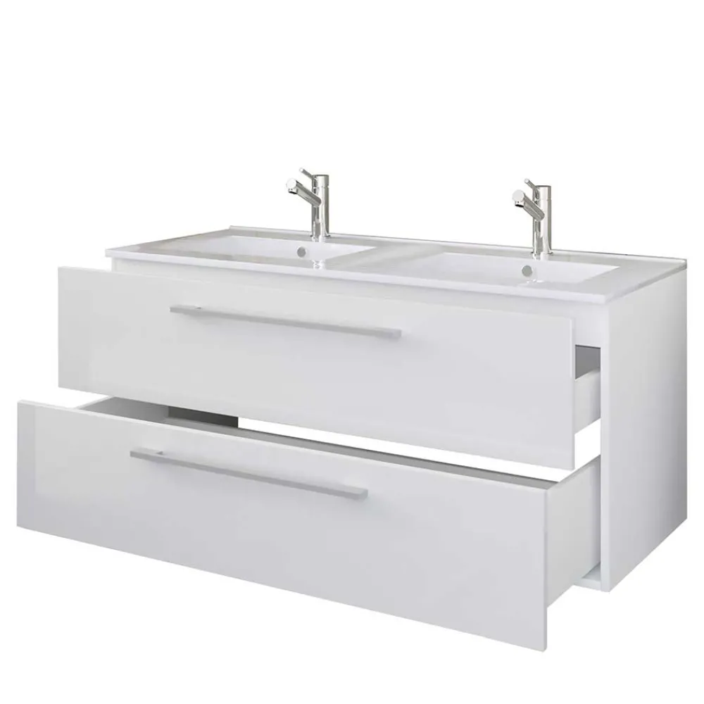 Wohnen Weißer Doppel-Waschtisch für die Wandmontage - Matsu