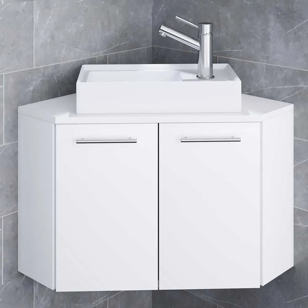 Wohnen Weißer Eckwaschtisch mit Metallgriffen - Graving