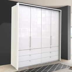 Wohnen Jugendzimmerschränke*Weißer Falttüren Kleiderschrank glasbeschichtet - Dolienca
