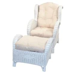 Wohnen Rattanmöbel|Sessel & Hocker*Weißer Geflechtsessel & Fußhocker - Ipolas (zweiteilig)