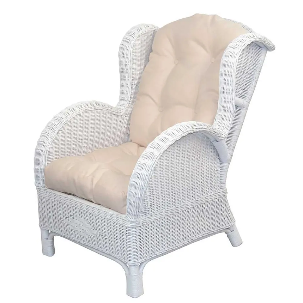 Wohnen Rattanmöbel|Sessel & Hocker*Weißer Geflechtsessel & Fußhocker - Ipolas (zweiteilig)