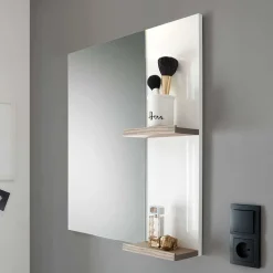 Wohnen Weißer Hochglanz Badspiegel mit 2 Ablagen - Vauflos