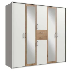 Wohnen Weißer Kleiderschrank mit Plankeneiche 225 cm breit - Leela