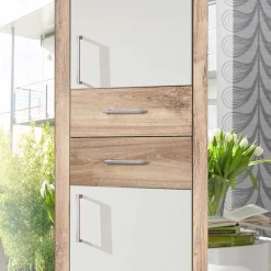 Wohnen Weißer Kleiderschrank mit Plankeneiche 225 cm breit - Leela