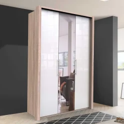 Wohnen Weißer Kleiderschrank mit Spiegel mittig - Bosays