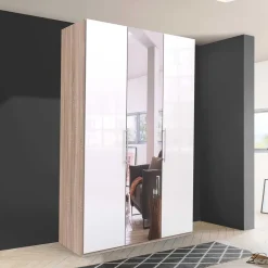 Wohnen Weißer Kleiderschrank mit Spiegel mittig - Bosays