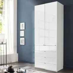 Wohnen Jugendzimmerschränke*Weißer Kombi-Kleiderschrank mit Glasfront - Rocca