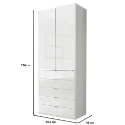 Wohnen Weißer Kombi-Schlafzimmerschrank mit Glasfront - Rocca
