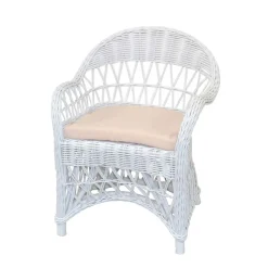 Wohnen Weißer Korbsessel aus Rattan Geflecht - Kuraico
