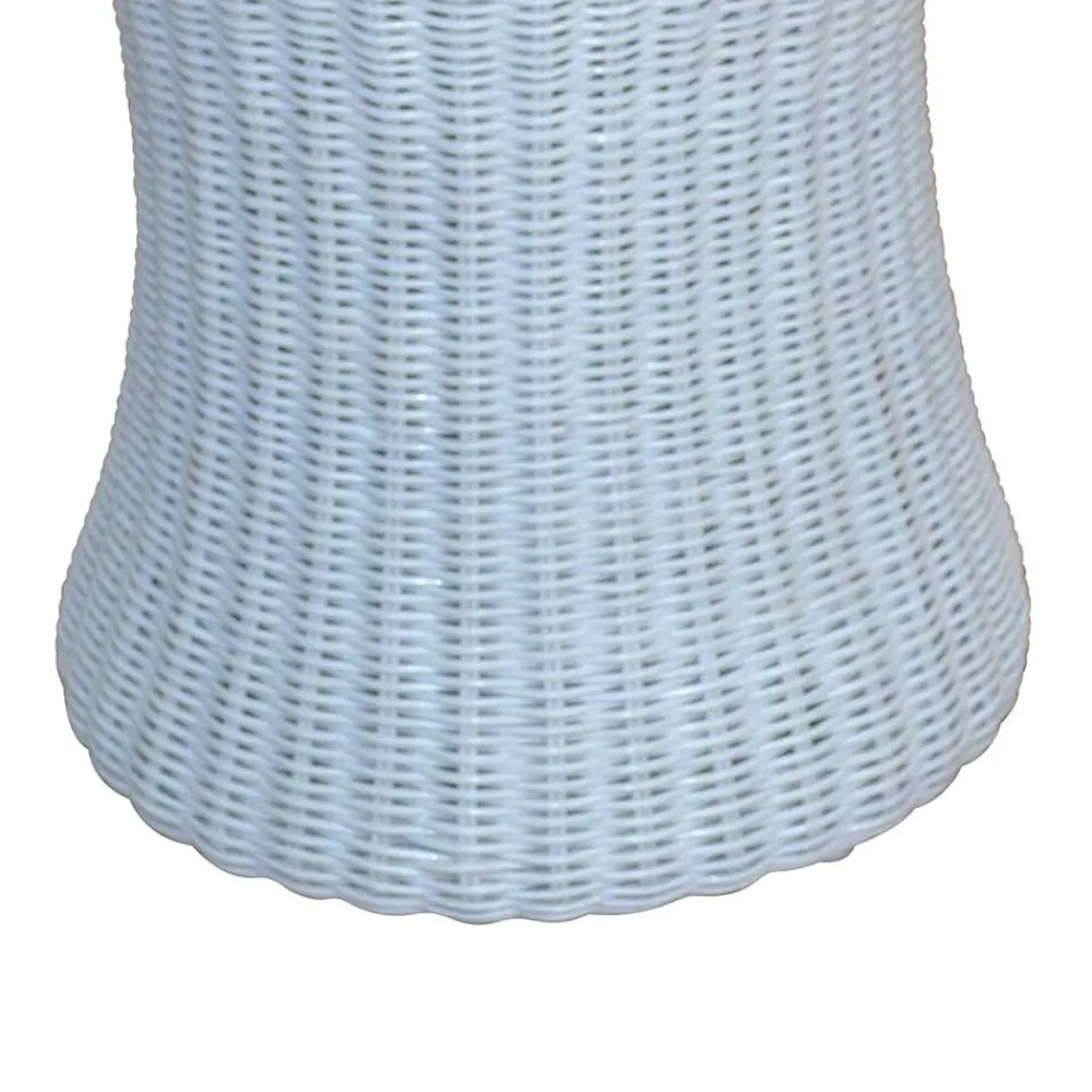 Wohnen Rattanmöbel*Weißer Rattan-Sitzhocker Loudes mit floralem Sitzkissen in Orange