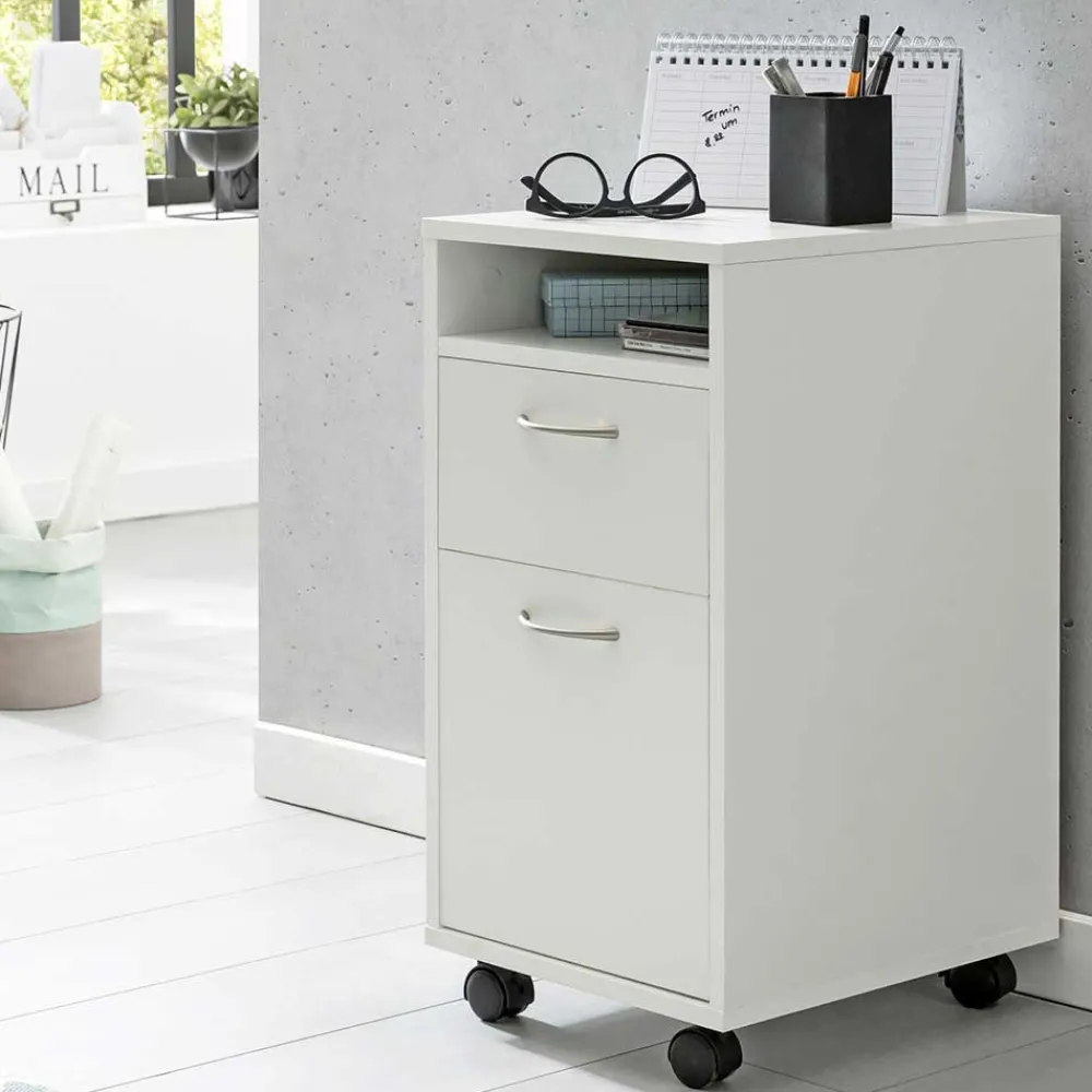 Wohnen Rollcontainer*Weißer Rollcontainer mit Fach & 2 Schubladen - Hank