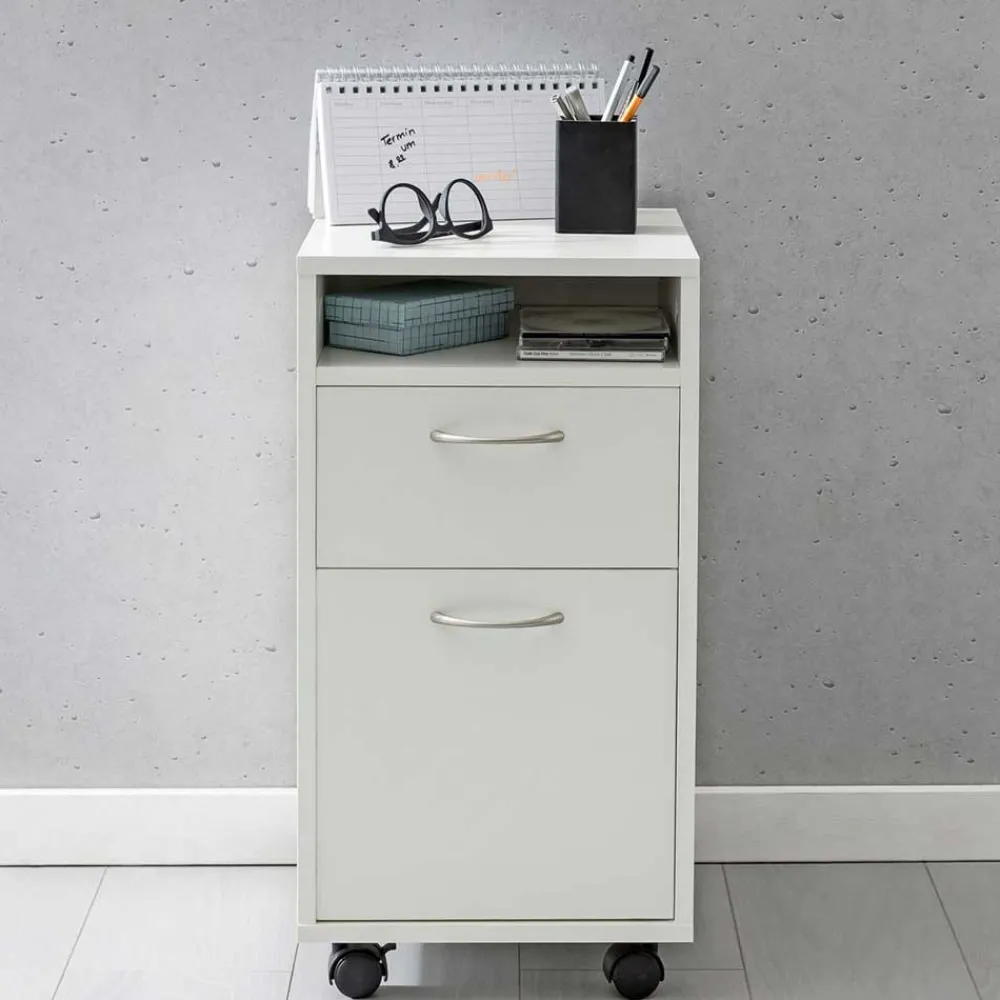 Wohnen Rollcontainer*Weißer Rollcontainer mit Fach & 2 Schubladen - Hank
