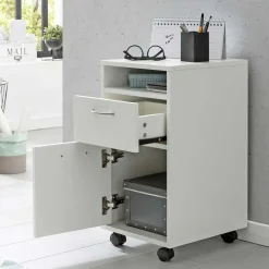 Wohnen Rollcontainer*Weißer Rollcontainer mit Fach & 2 Schubladen - Hank