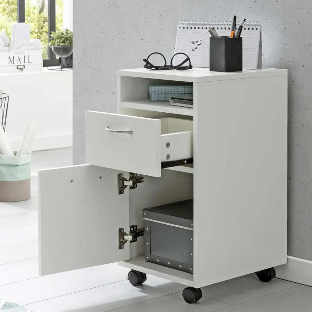 Wohnen Rollcontainer*Weißer Rollcontainer mit Fach & 2 Schubladen - Hank