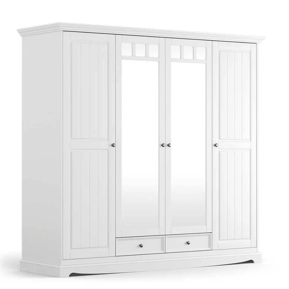 Wohnen Massivholzmöbel|Glasmöbel*Weißer Schlafzimmerschrank im Landhausstil - Indico