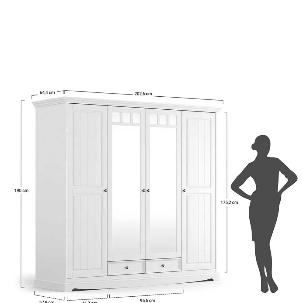 Wohnen Massivholzmöbel|Glasmöbel*Weißer Schlafzimmerschrank im Landhausstil - Indico