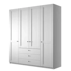 Wohnen Kleiderschränke|Kleiderschränke*Weißer Schlafzimmerschrank 4-türig & 3 Schubladen - Flinn I